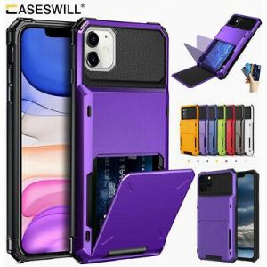 For iPhone 13 12 mini 11 Pro XR XS Max Card Holder Wallet Case+Screen Protector واقي للهاتف 