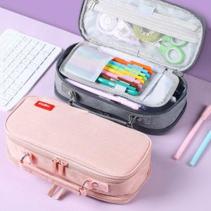 Pencil Cases Big Canvas Pencil Case School Supplies Trousse Scolaire Pen Case Three Layers Korean Stationery Portable Pencil Box