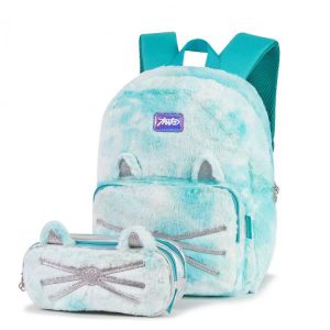Gifts Shop office ادوات مكتبية Furry Kitty Backpack 2Set for Girls Primary 1-6 with Pencil Case Cute Cat Kids Schoolbag Bookbag
