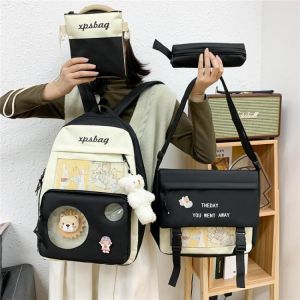4-piece Set Fashion Women&#x27;s Backpack Nylon Large Capacity Waterproof School Bags For Teenager Girls Travel Backpacks