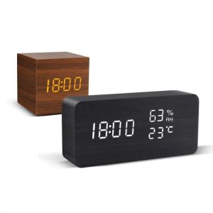 Gifts Shop ساعات Wecker LED Holz Uhr Tisch Voice Control Digitale Holz Despertador USB/AAA Betriebene Elektronische Desktop Uhren
