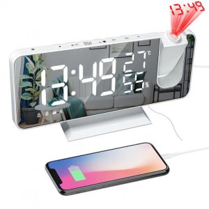 FM Radio LED Digital Smart Wecker Uhr Tisch Elektronische Desktop Uhren USB Wake Up Uhr mit 180 ° Projektion zeit Snooze