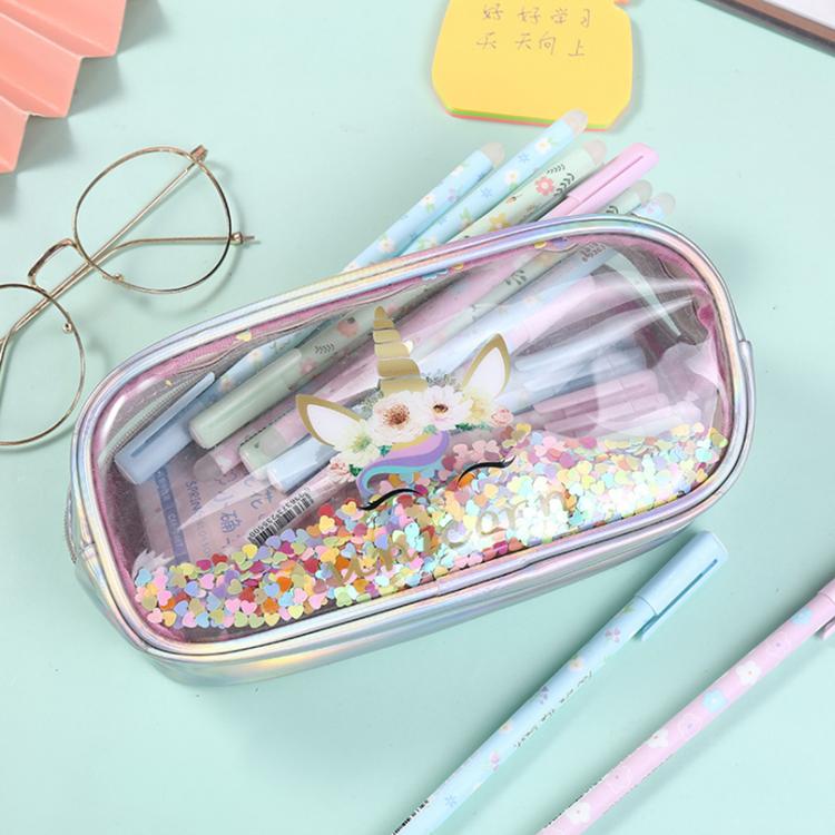 Gifts Shop office ادوات مكتبية Transparent Pencil Case Unicorn Kawaii Trousse Scolaire School Supplies Pencil Pouch For Girls Stationery School Pencil Cases